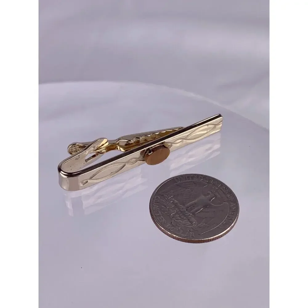 Dante Tigers Eye Gold Tone Tie Clip Bar Twist Loop Scroll Oval Vintage K1